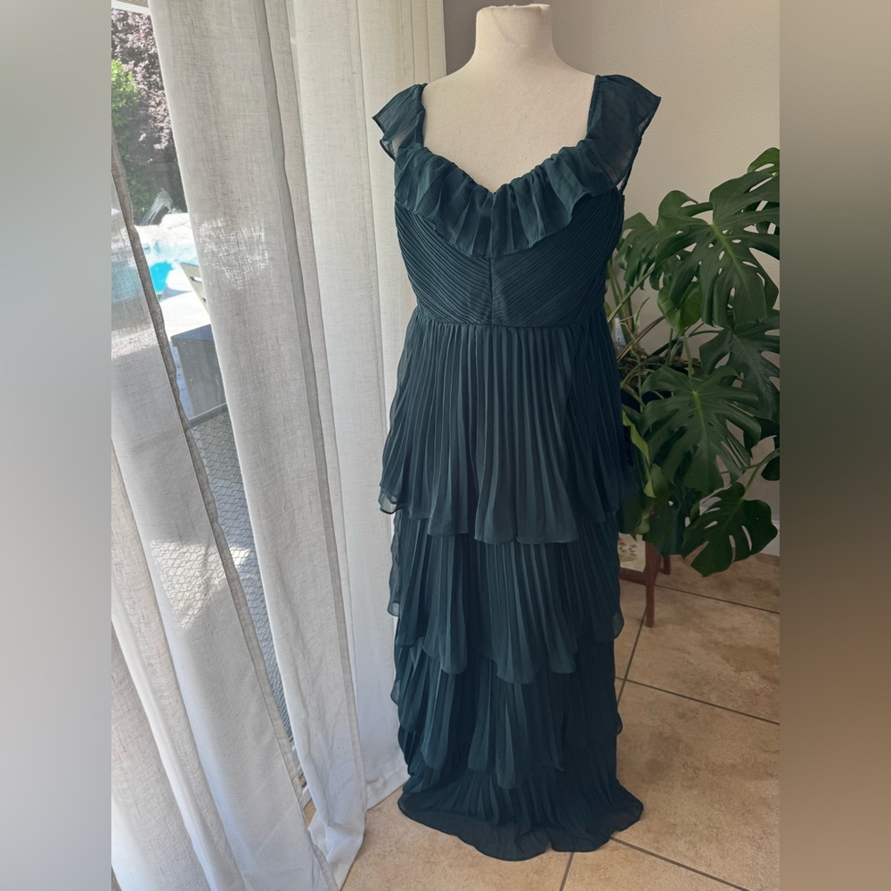 Lulus Teal Pleated Tiered Ruffle‎ Maxi Dress – Formal/Bridesmaid (XL)